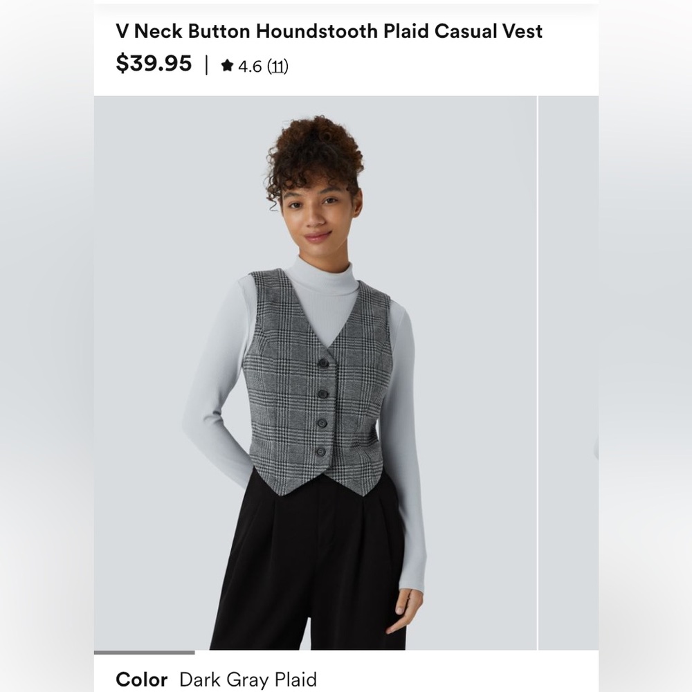 HALARA Dark Gray Plaid Casual Vest